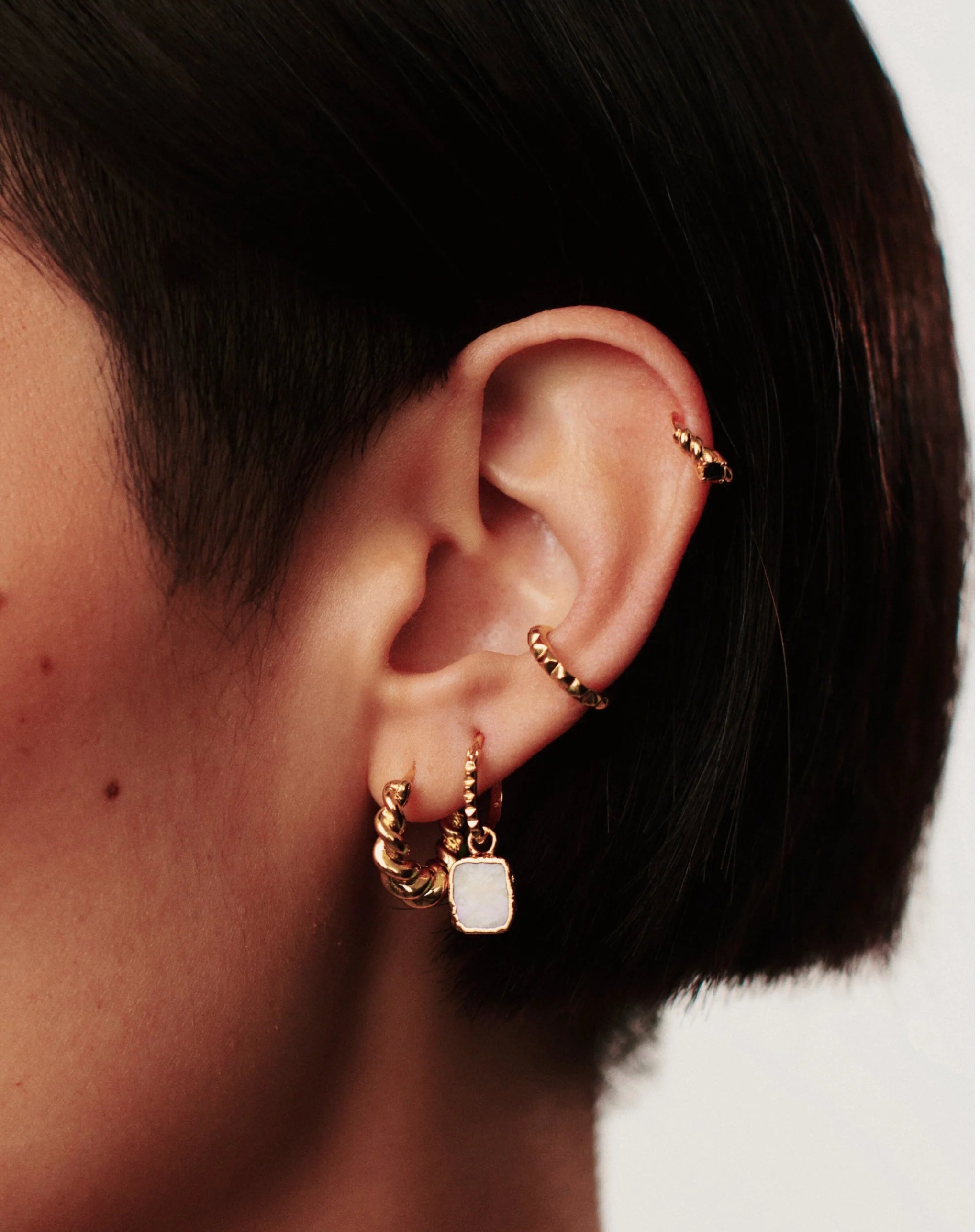 Mini Pyramid Charm Hoop Earrings