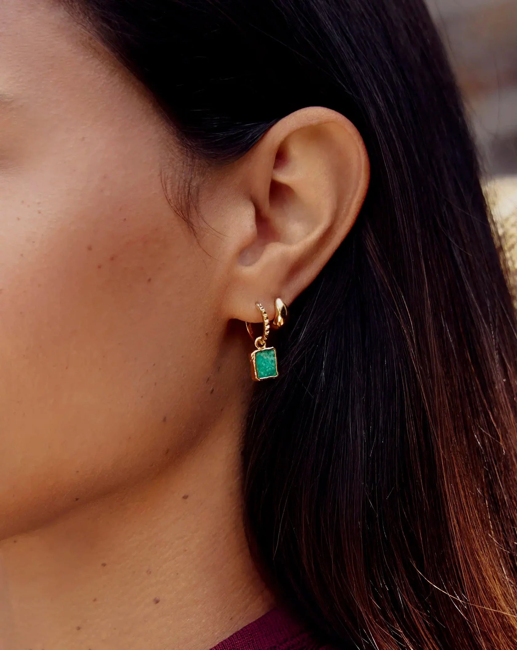 Mini Pyramid Charm Hoop Earrings