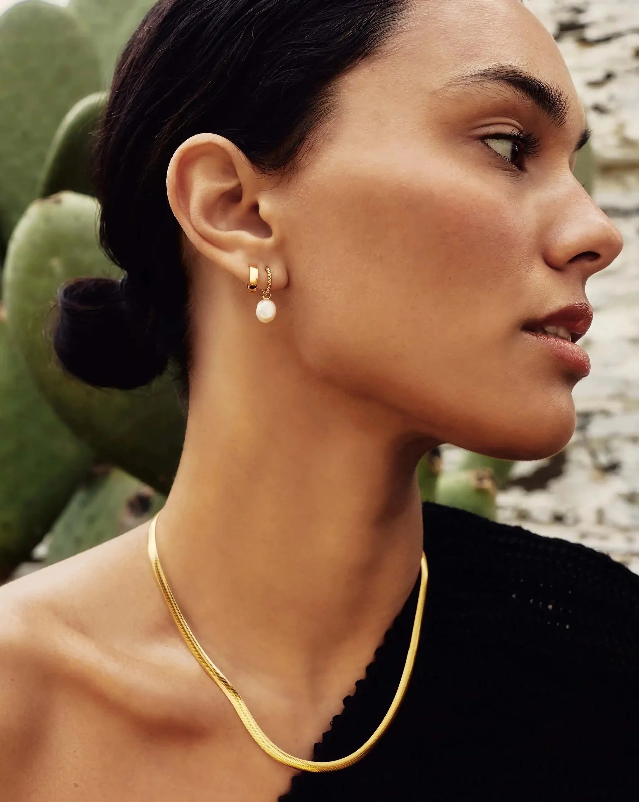 Pearl Twisted Small Drop Hoop Earrings