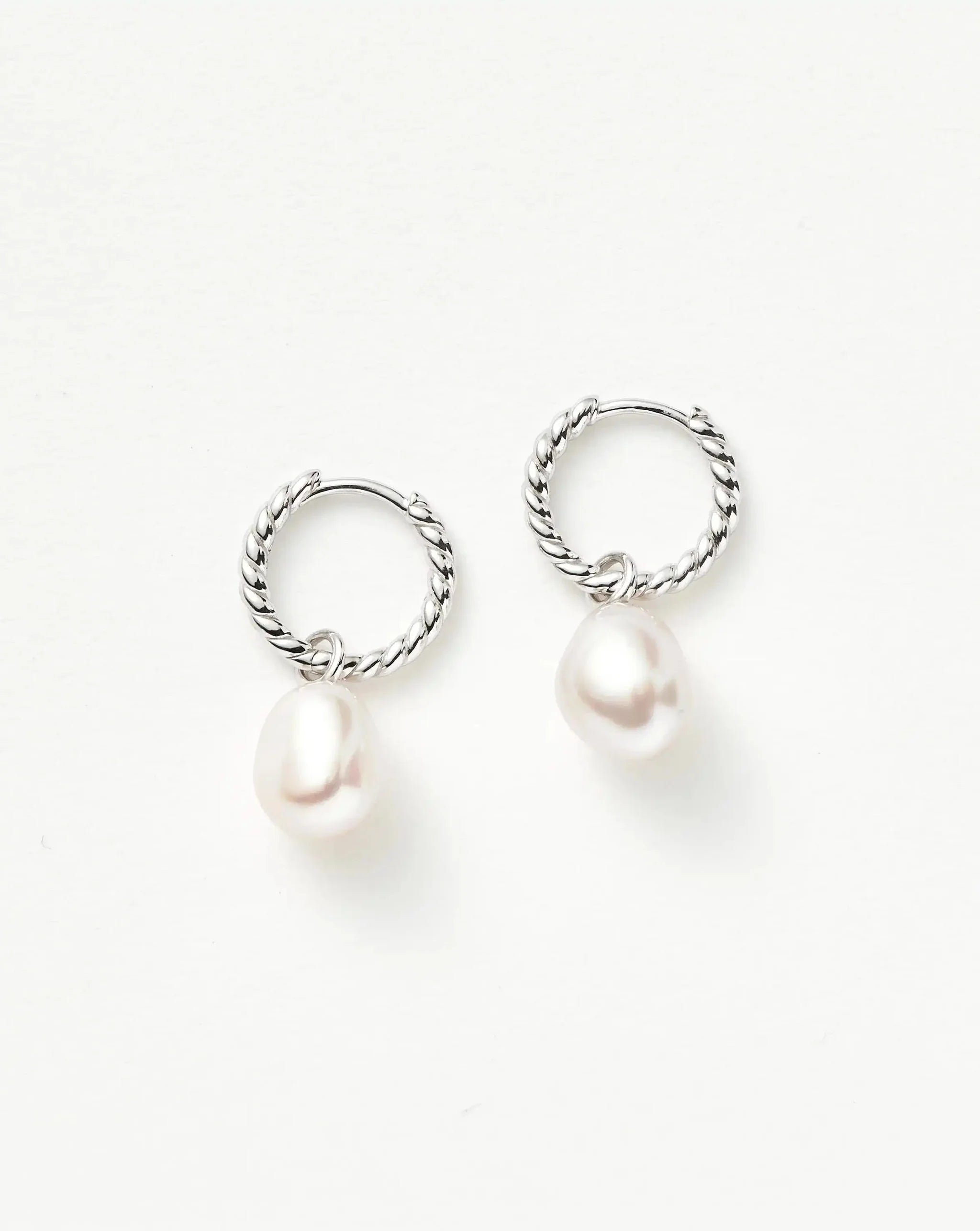 Pearl Twisted Small Drop Hoop Earrings